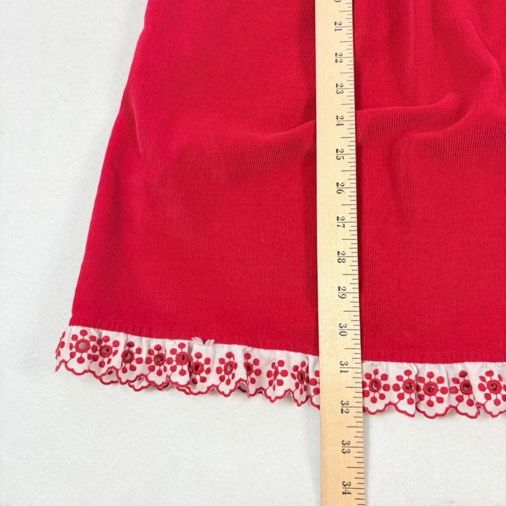 Hanna Andersson Corduroy Dress Girls 140 Size 10 Red Ruffle Lace Holiday Festive